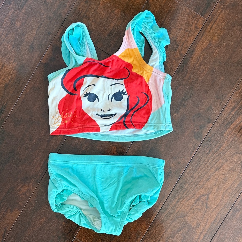 Hanna Andersson Turquoise Two-Piece Swim Set with Red Ariel Graphic